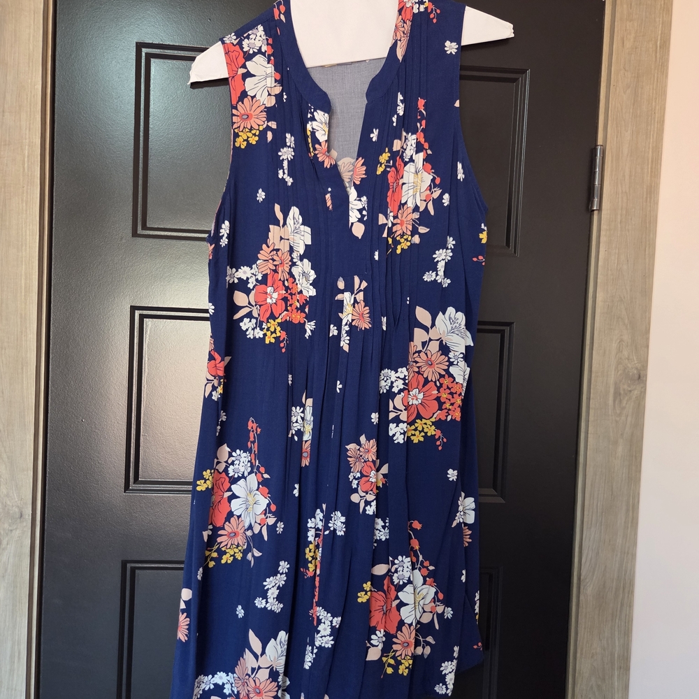 Old Navy Floral Print Dress with Navy and Red Accents
